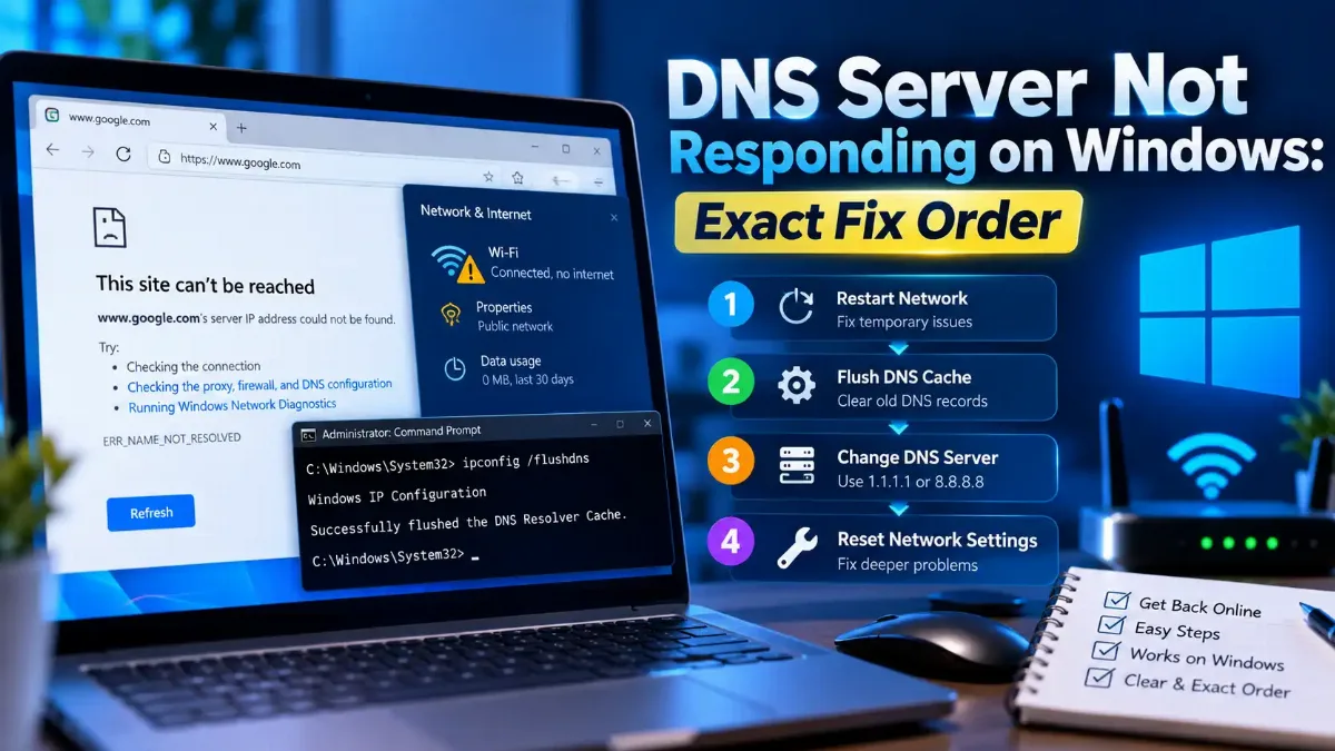 DNS Server Not Responding on Windows: Exact Fix Order